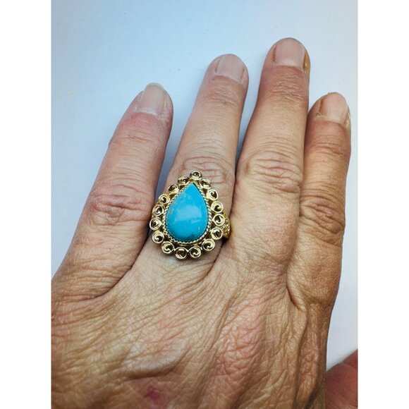 Estate Ross Simon’s Sleeping Beauty Turquoise Ring 14k Gold Over 925 Size 8.75 - Picture 6 of 9